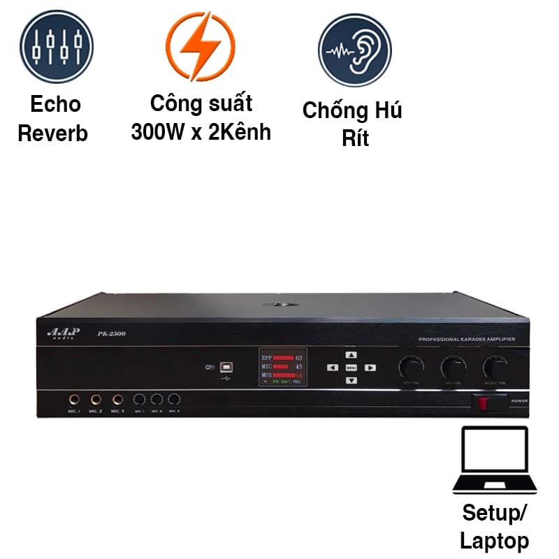Amply karaoke AAP PK2300 (300x2Kênh, DSP chống hú, 16.8Kg)