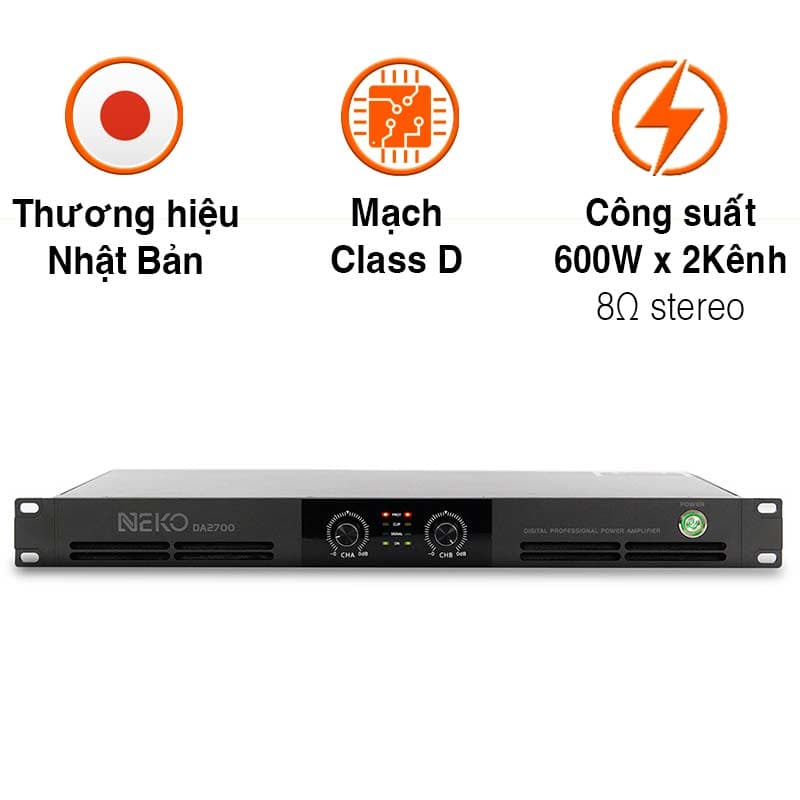 Cục Đẩy Công Suất Neko DA2700, 2 kênh, 600W/CH, Nguồn Xung