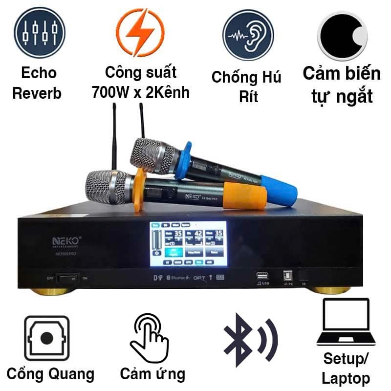 Đẩy liền vang mic Neko AK3900 Pro, 700W x 2 Kênh, Màn Hình Cảm Ứng, Bluetooth
