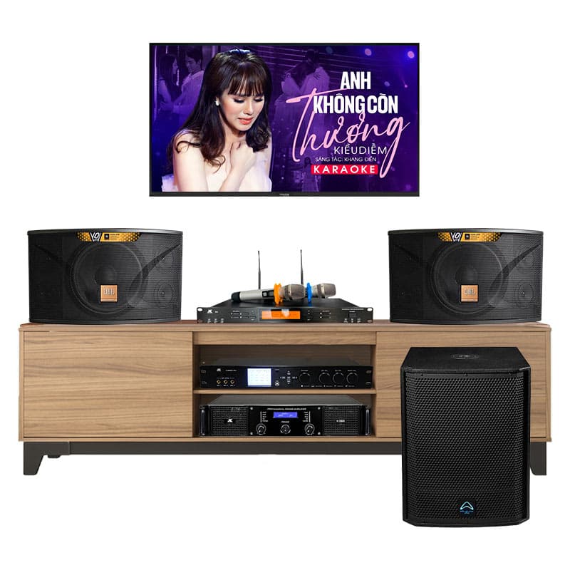 Dàn karaoke gia đình KHD52 (JBL Ki112 Gold Edition, JKAudio H2600, JKaudio X9000 Pro, JKaudio B9, Sub Wharfedale AX15B)