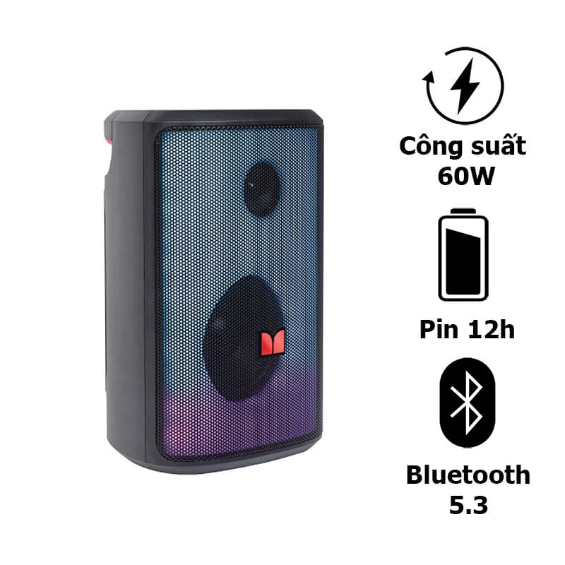 Loa Monster Sparkle Công suất 60W, LED đẹp, Bluetooth, AUX, IPX5, Pin 12h