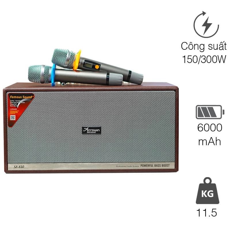Loa Acrowin SA810, Bass 16cm, Công Suất 150W, Bluetooth, Optical, Kèm 2 Tay Mic