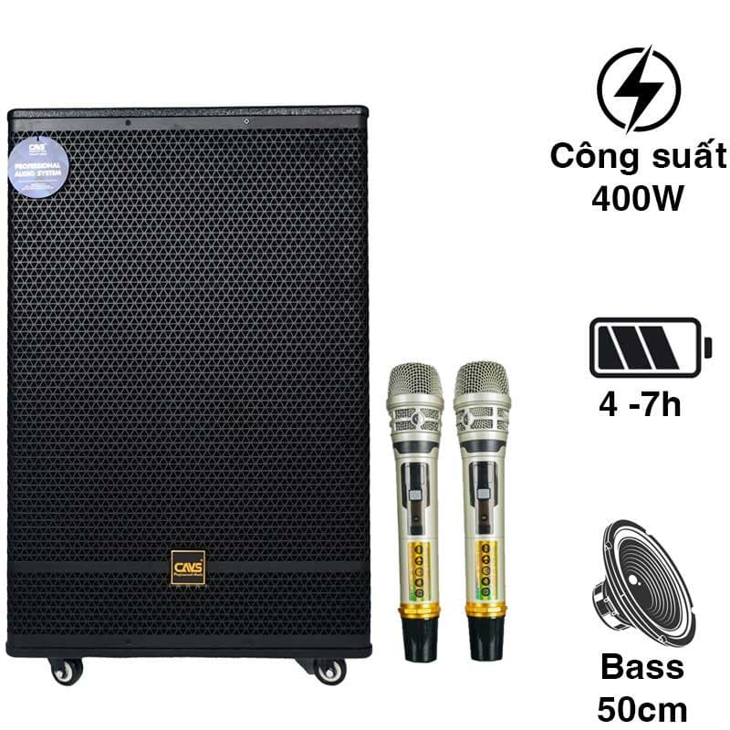 Loa kéo CAVS PA18, Bass 50cm, 400W, 95dB, 8Ohms, 55 Hz – 18 kHz, Bluetooth 5.0, USB, Card SD