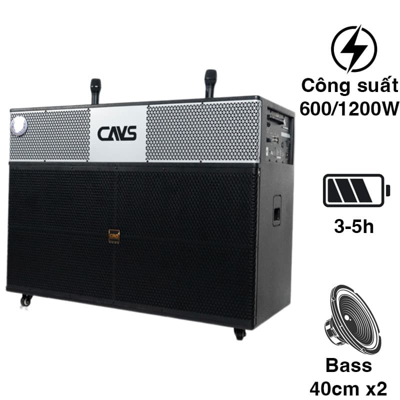 Loa kéo CAVS PA215, Bass 40cm, 600W, Bluetooth 5.0, USB, Card SD