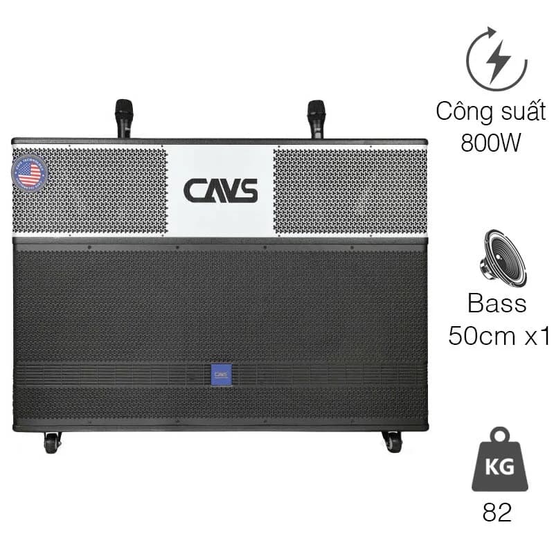 Loa kéo CAVS PS218, Bass 50cm, Công suất 800W, Bluetooth, Kèm 2 Mic