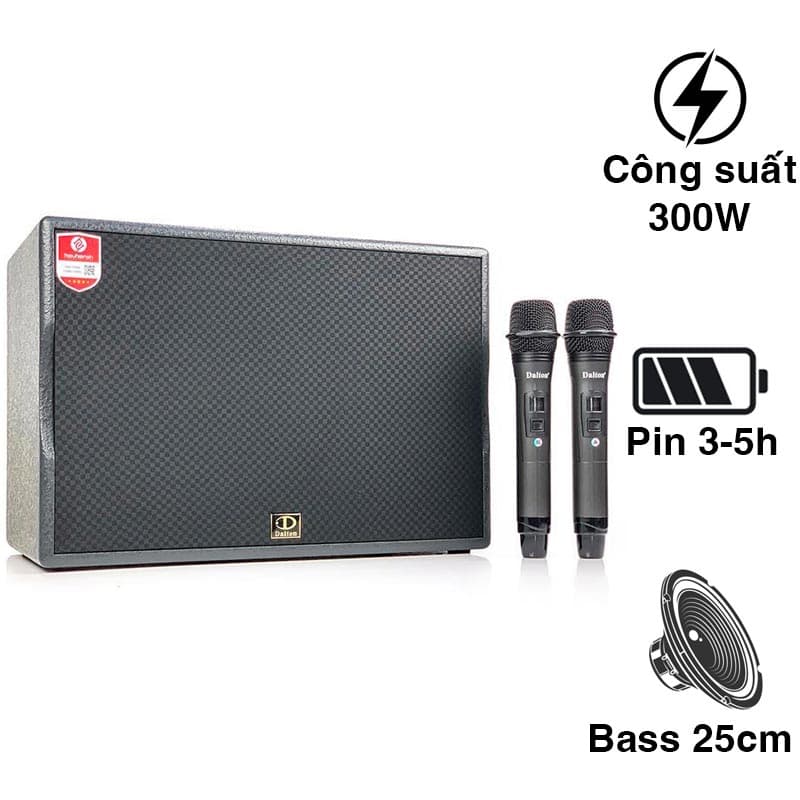 Loa Dalton PS-K10A, Bass 25cm, 300W, Pin 3 - 5h, kèm 2 micro