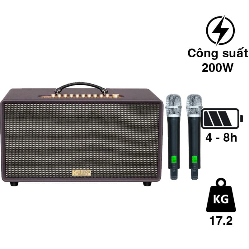 Loa Acnos Flac 36 Ver2 (NEW 2025) Bass 20cm, Công suất 200W, Bluetooth 5.0, Pin 4h-8h, Kèm 2 Tay Mic
