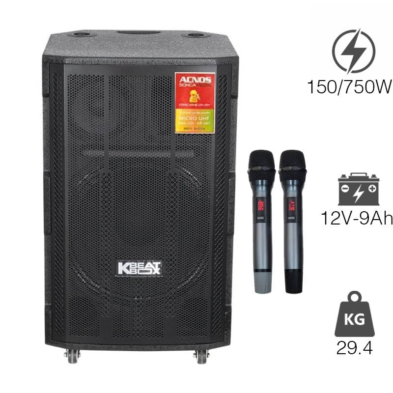 Loa kéo Acnos CB4800Plus, Bass 40cm, Công Suất 150W RMS, Bluetooth, 2 Tay Micro