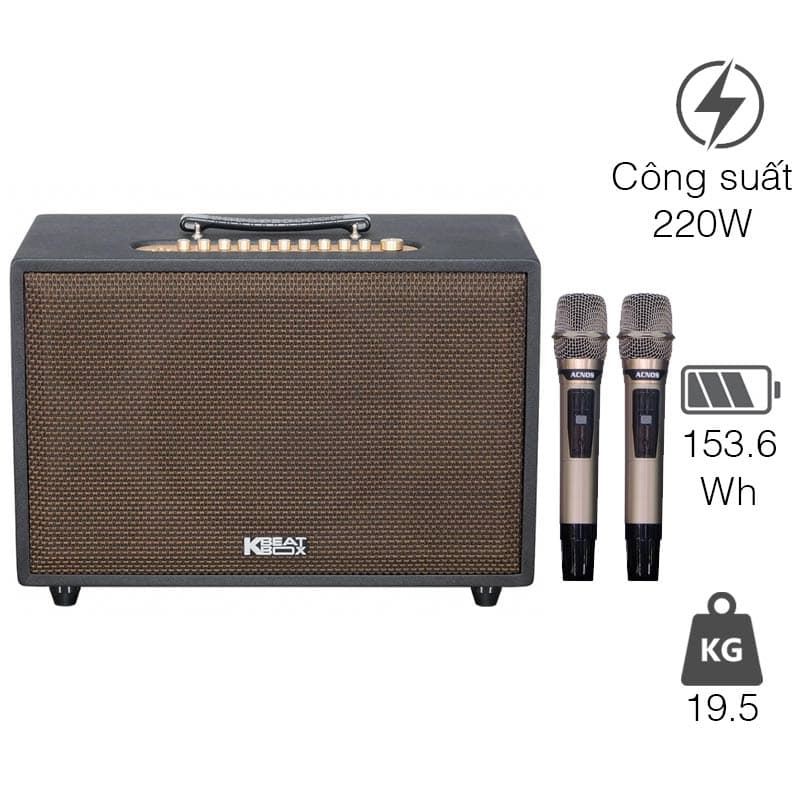 Loa Acnos CS3800 Pro (NEW 2025) Bass 25cm, Công suất 220W RMS, Bluetooth,Pin 4h-8h, Kèm 2 Tay Mic