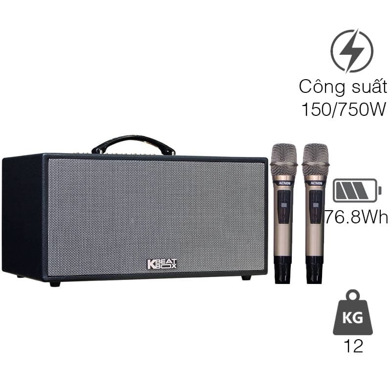 Loa Acnos CS448, Công suất 150W, Bluetooth 5.0, Mic Wireless Stereo, 2 tay micro