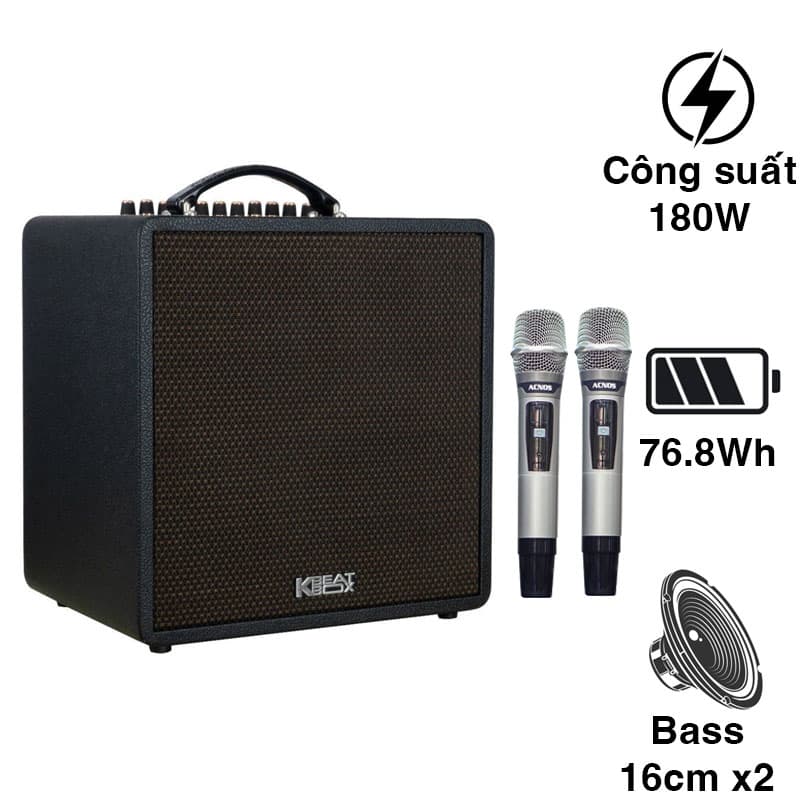 Loa Acnos QUAD 64 V2, Công suất 180W, Bluetootth, AUX, Optical, USB, Mic Wireless Stereo, 2 Tay Micro