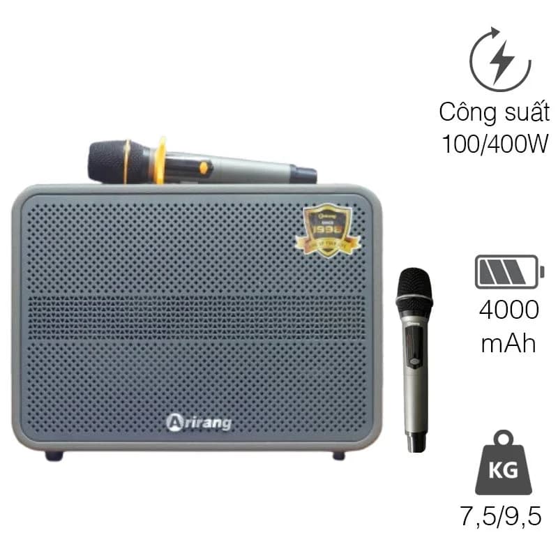 Loa Arirang AM3, Bass 20cm, Công suất 100W, Bluetooth 5.0, Kèm 2 Mic
