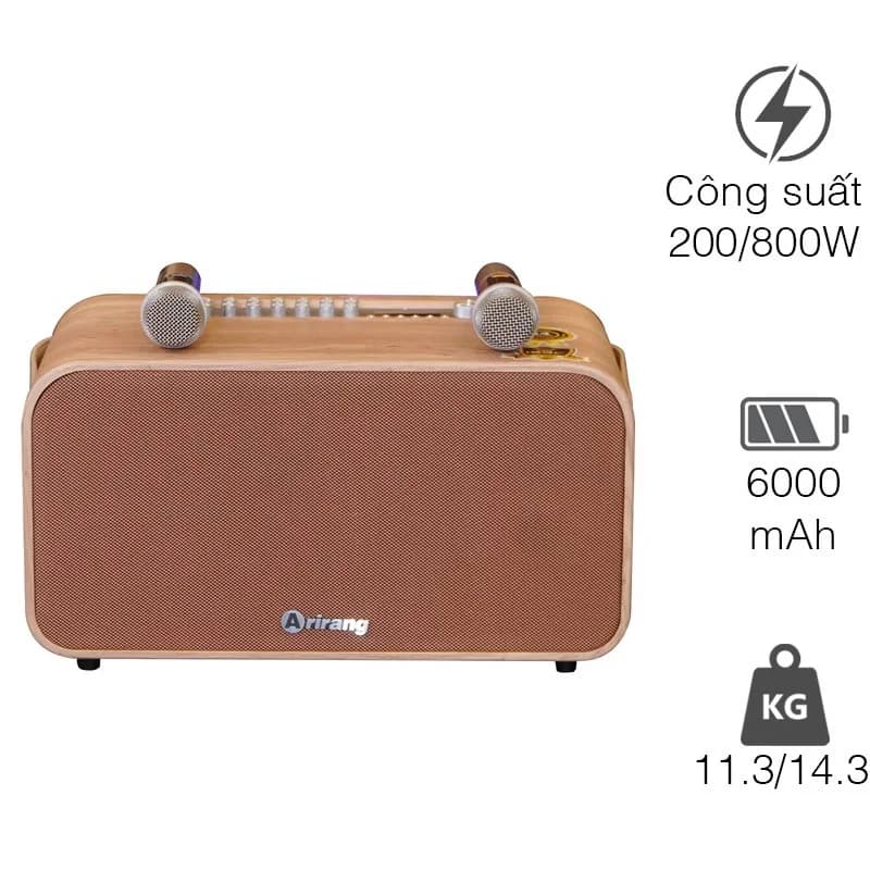 Loa Arirang MB2cw, Bass 16.5cm, Công suất 200W, Pin LiFePo4, Bluetooth 5.0, Livestream