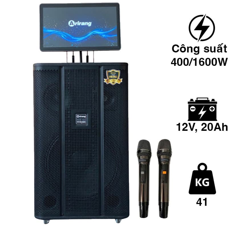 Loa Arirang MK5S, Có màn hình cảm ứng 18.5 inch Full HD, Bass 40cm, Công suất 400W, Bluetooth 5.3, HDMI, USB