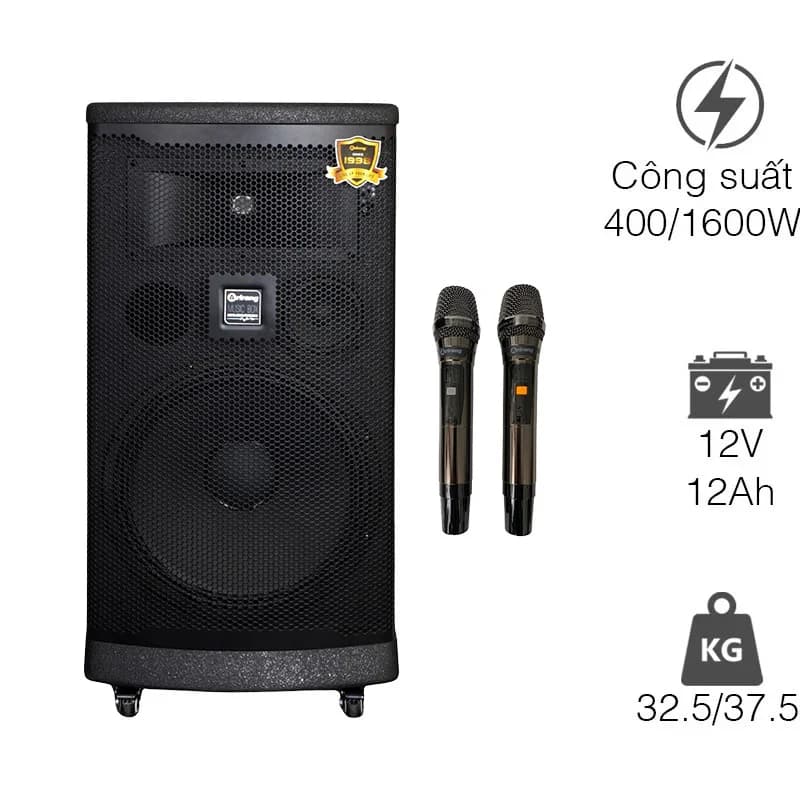 Loa Arirang MK6 MAX, Bass 40cm, Công suất RMS 400W, Bluetooth, Guitar, Kèm 2 micro