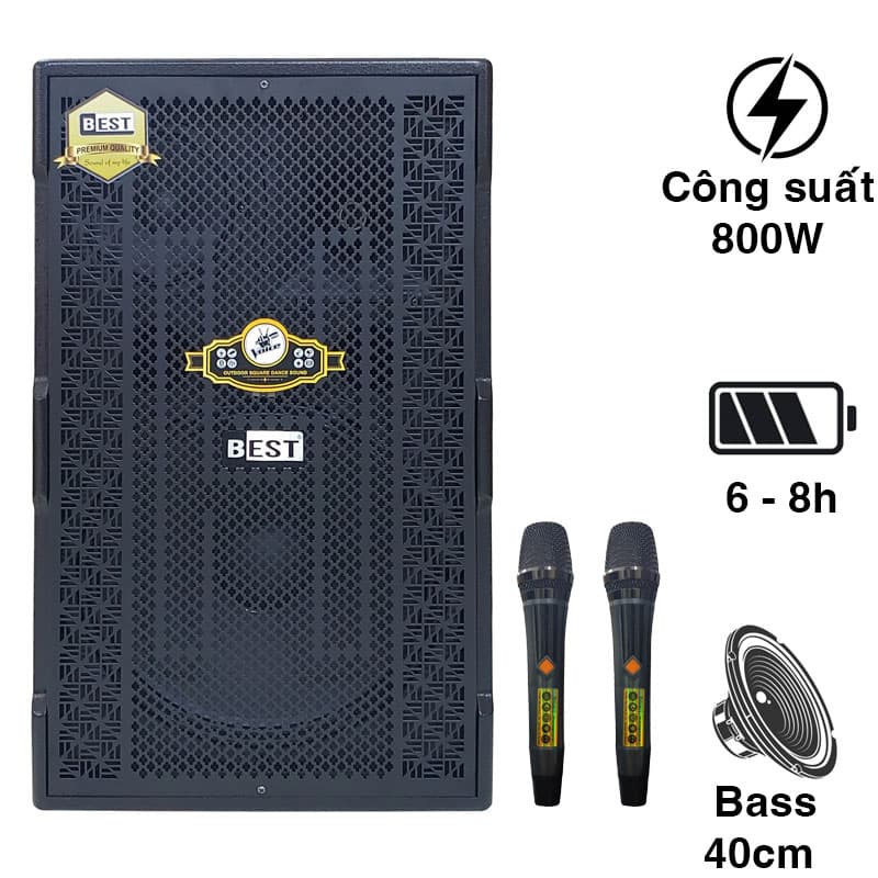 Loa kéo Best B40, Bass 40cm, Công suất 500W, Bluetooth, USB, Đài FM