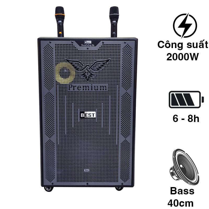 Loa kéo Best S40, Bass 40cm, Công suất 2000W, Bluetooth 5.0