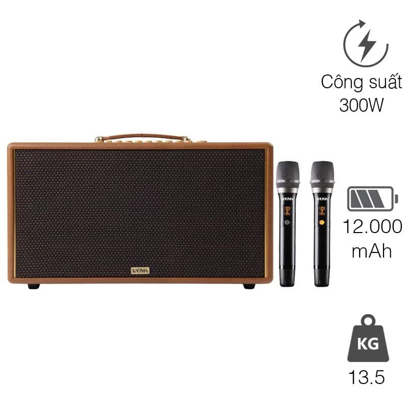 Loa Kadma KS68, Công suất 300W, PinTừ 3-5h, Bluetooth HDMI, USB, OTG/Live, Optical, Aux, Mic, Kèm 2 Mic