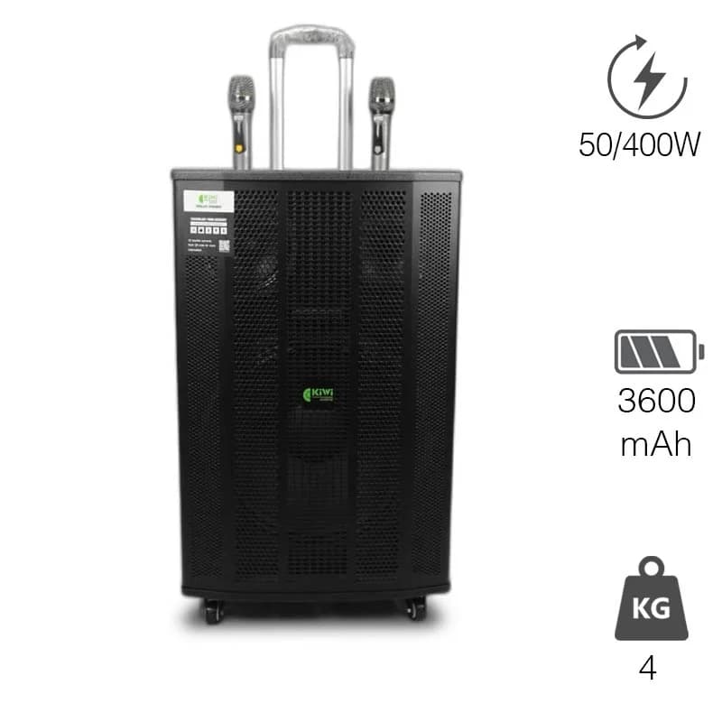 Loa Kiwi XT8, Bass 20cm, Công Suất 400W, Pin 4-7h, Bluetooth, AUX, Kèm 2 tay mic