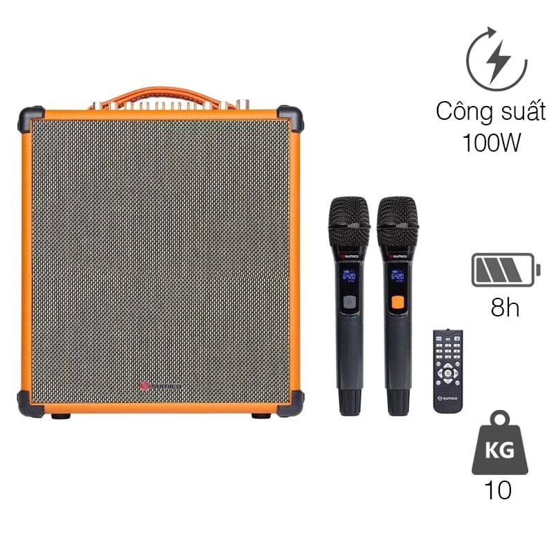 Loa Sumico MSP10A, Bass 25,4 cm, Công suất 100W, 2 Mic, Remote