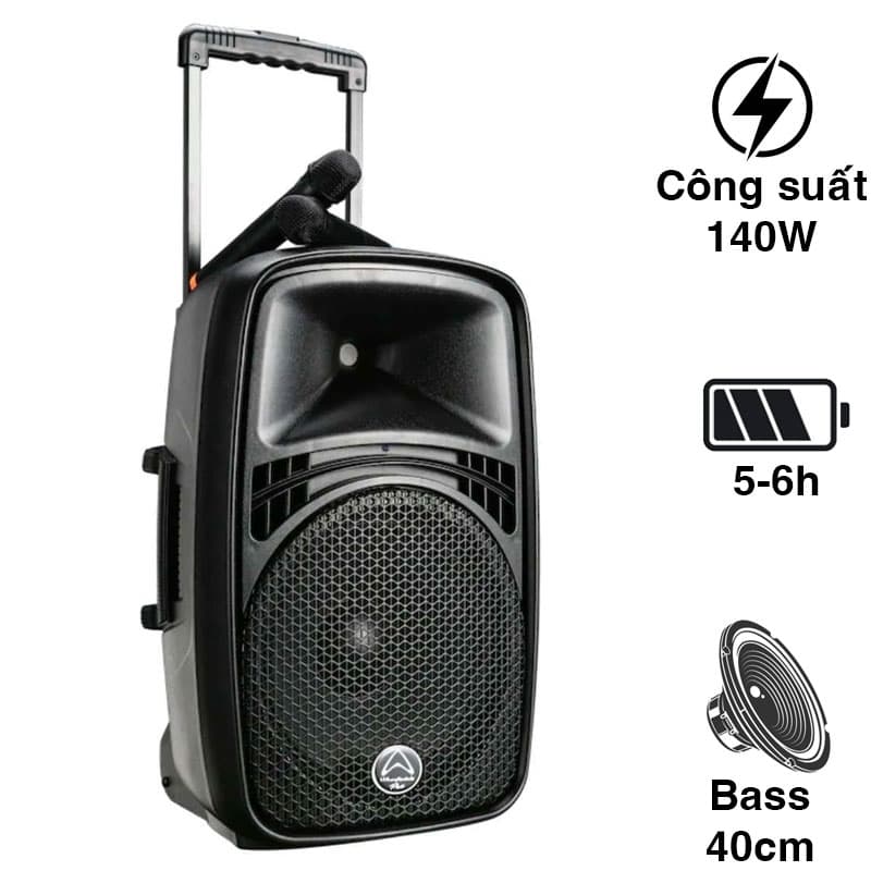 Loa Wharfedale EZ-15A, Bluetooth, Pin  4-6 giờ, kèm 2 tay mic