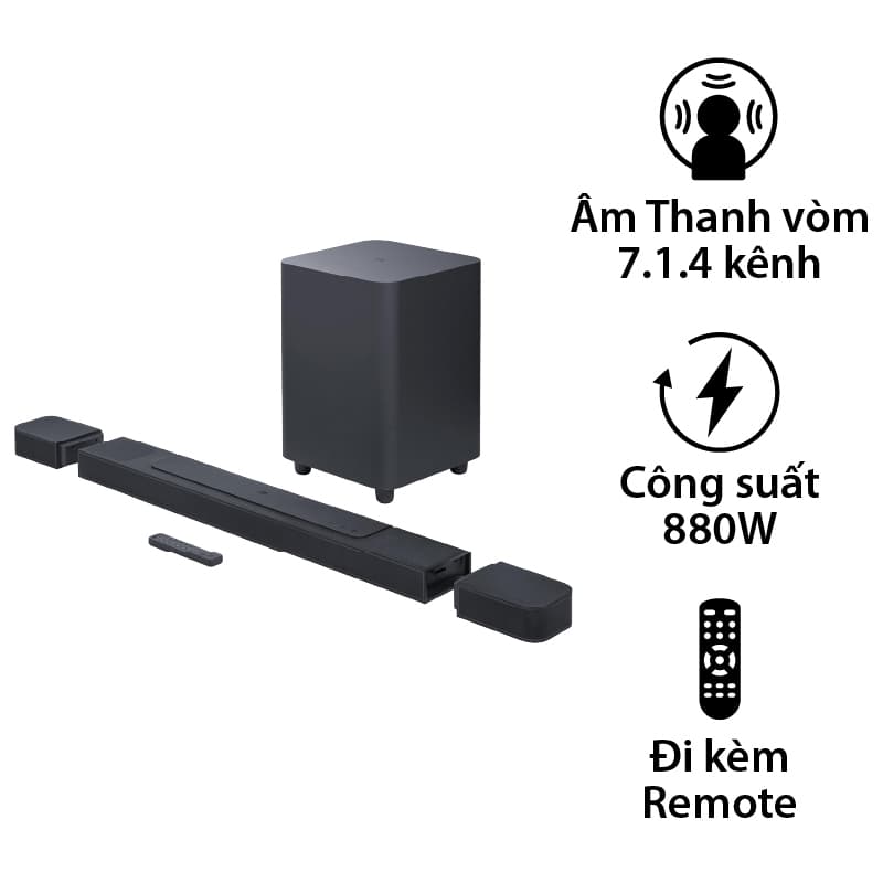 Loa Soundbar JBL Bar 1000 Chính Hãng, Công Suất 880W 3D Dolby Atmos và DTS, Bluetooth 5.0, Wifi, HDMI, Optical (Âm Thanh Vòm Ảo 7.1.4 Kênh)