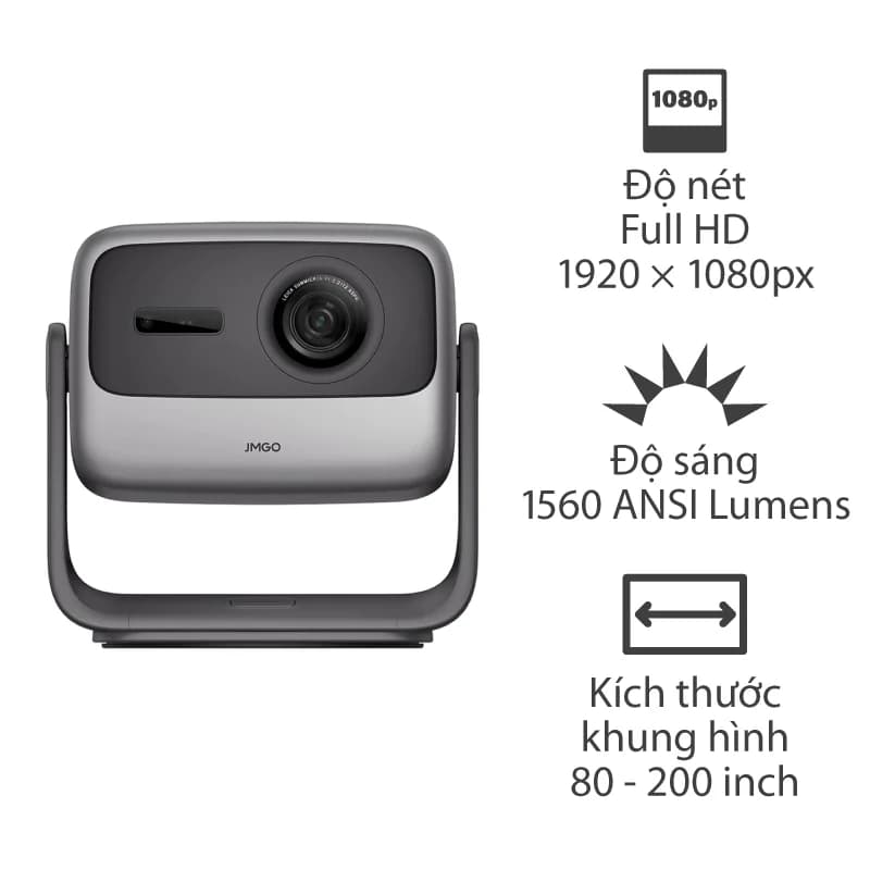 Máy chiếu Jmgo N1 Pro, Full HD 1920×1080, 1300 ISO Lumens (1560 ANSI Lumens) 80 - 200 inch, HDR10, Android TV 11, Wi-Fi 6, Bluetooth 5.0, HDMI 2.1, USB