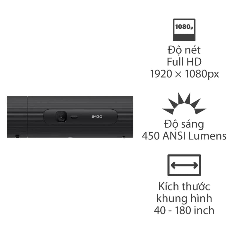 Máy Chiếu Jmgo Picoflix, Pin 4.5h, 450 Ansi Lumens, Full HD (1920x1080p) 40-180 inch, Bluetooth, Wifi, Google TV, App Smartphone JMGO