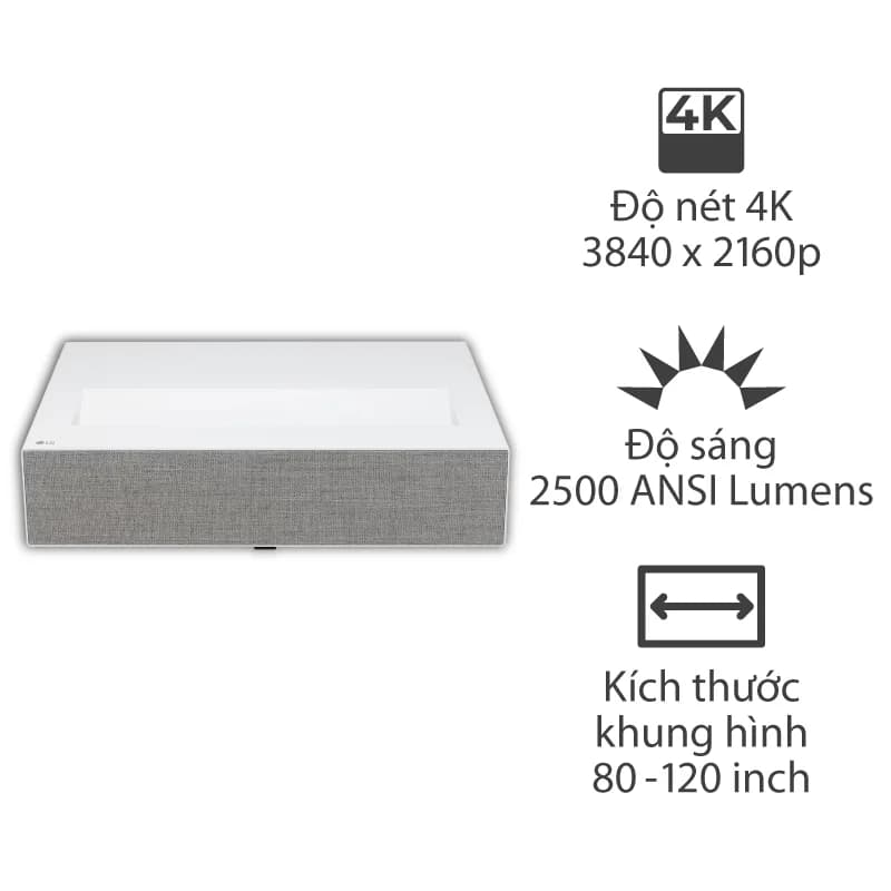 Máy Chiếu Siêu Gần LG HU715QW, 2500 ANSI Lumen, 4K UHD (3840 x 2160) 80-120 inch, Wifi, HDMI, USB, Remote Magic Lighting