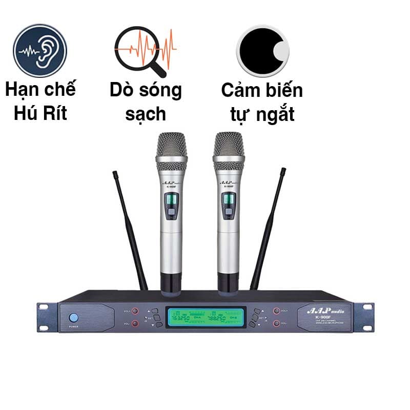 Micro không dây AAP K900F, Cảm biến tự ngắt, Dò sóng sạch