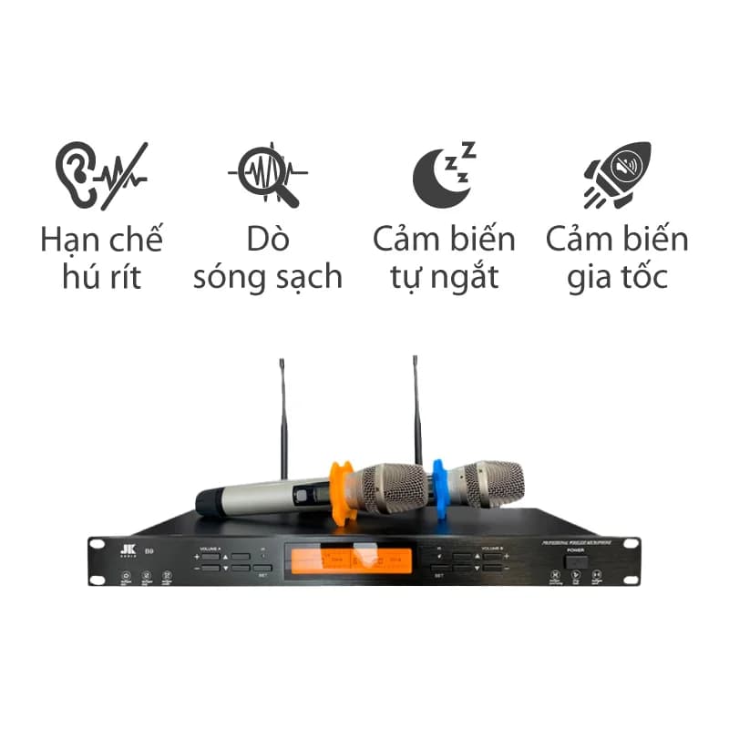 Micro không dây JKAudio B9, Cảm biết gia tốc, Cảm biến tự ngắt, Dò sóng sạch