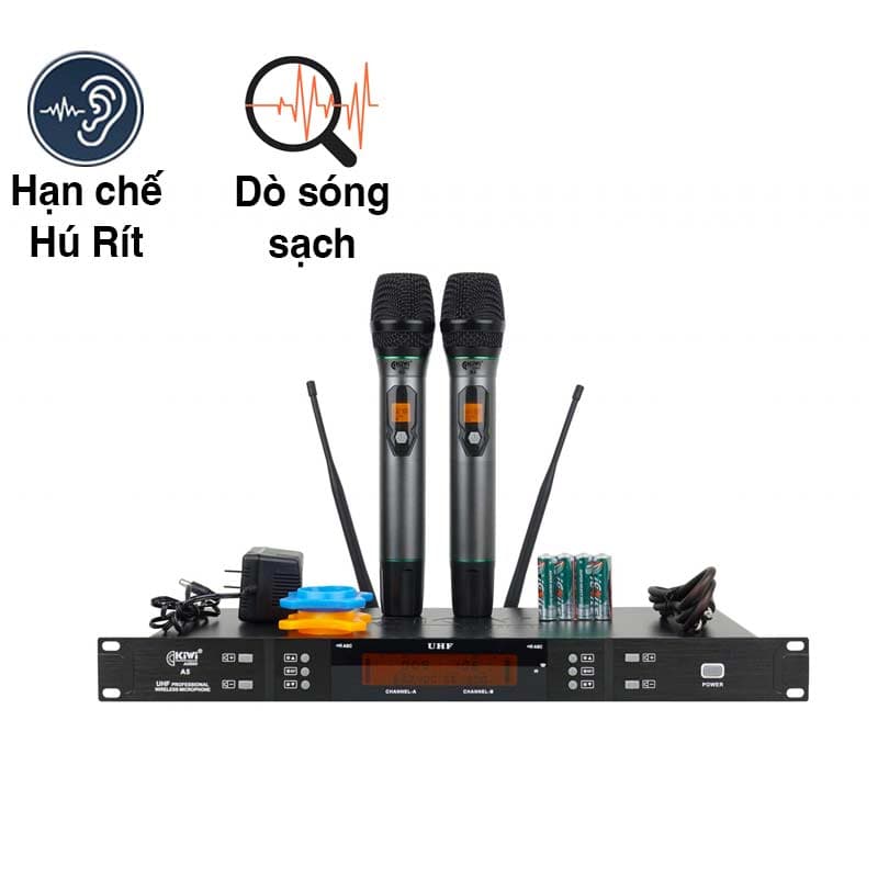 Micro Không Dây KIWI A5 2022 Dò sóng sạch, Băng tần UHF, Pin AA