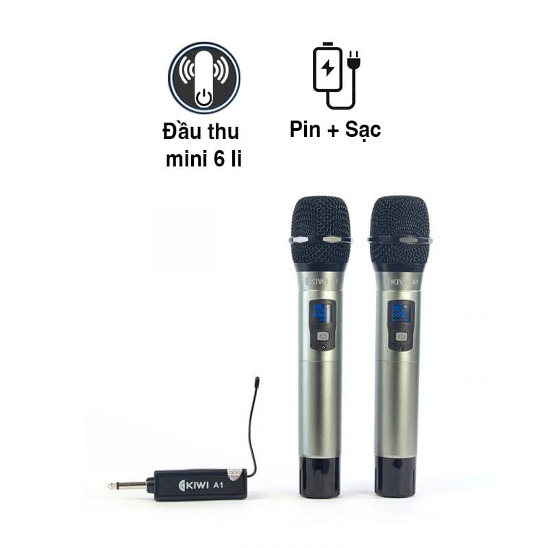 Micro không dây Kiwi A1, 2 tay mic, Kèm Pin + Sạc