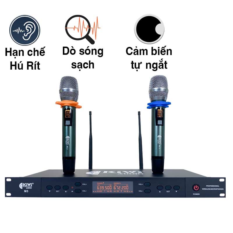 Micro không dây Kiwi M3, Cảm biến Tự ngắt, Dò sóng sạch