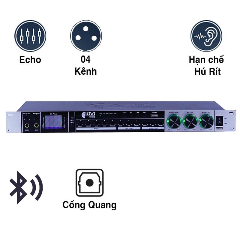 Vang Cơ Kiwi X9 Plus, 4CH, Bluetooth, Optical,