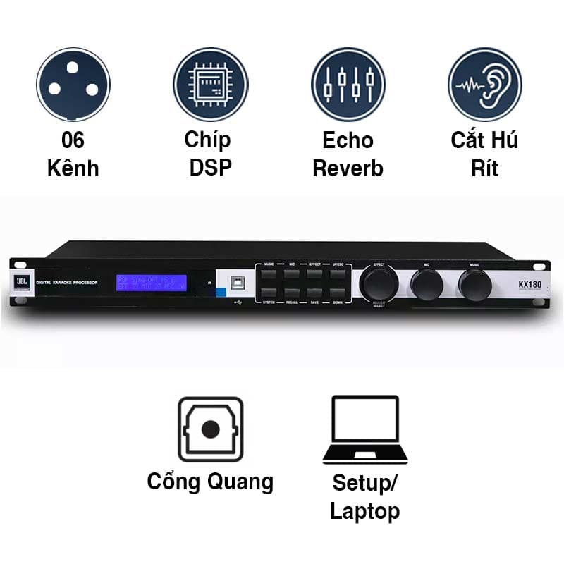 Vang số JBL KX180A (Chính Hãng), Chống hú Rít, 6CH, DSP, Optical