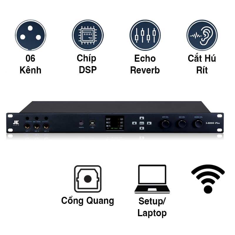 Vang Số JKaudio X6000 Plus, Chống Hú Rít, 6CH, Chip DSP mới