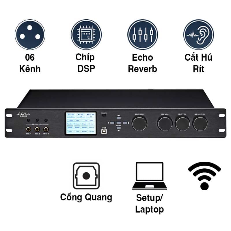 Mixer Karaoke AAP K9600, Chống Hú Rít, 6CH, Optical