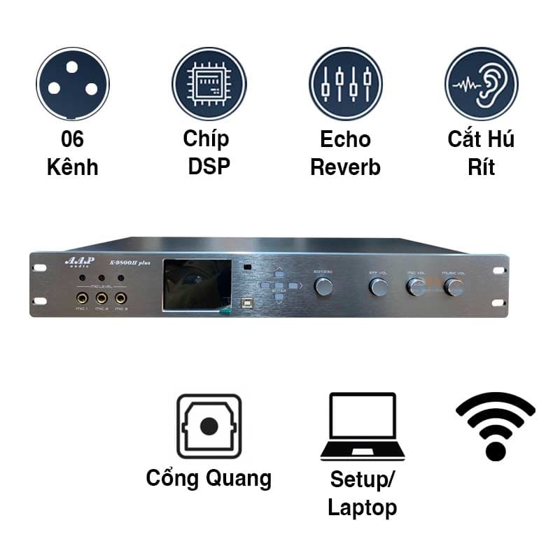 Vang số Karaoke AAP K9800 II Plus, Chống Hú Rít, 6CH, Optical