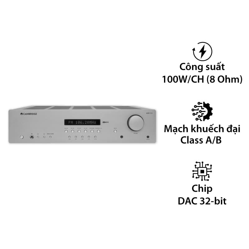 Amply Cambridge Audio AXR100, 2 Kênh, 100W/CH (8 Ohm), Bluetooth Amply Cambridge Audio AXR100, 2 Kênh, 100W/CH (8 Ohm), Bluetooth