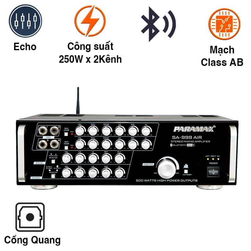 Amply Paramax SA 999 AIR MAX Limited (500W/2 Kênh, Bluetooth, Optical, 12Kg) Amply Paramax SA 999 AIR MAX Limited (500W/2 Kênh, Bluetooth, Optical, 12Kg)