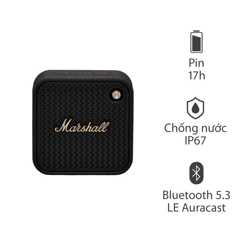 Loa Marshall Willen 2 (II), Pin 17h, IP67, Bluetooth 5.3 LE Auracast, 10W, Mic đàm thoại, App Marshall Bluetooth Loa Marshall Willen 2 (II), Pin 17h, IP67, Bluetooth 5.3 LE Auracast, 10W, Mic đàm thoại, App Marshall Bluetooth