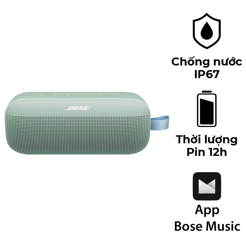 Loa Bose SoundLink Flex 2 (II) Bluetooth 5.3 Snapdragon Sound Aptx, IP67, Pin 12h, Có Mic đàm thoại, APP Bose Music Loa Bose SoundLink Flex 2 (II) Bluetooth 5.3 Snapdragon Sound Aptx, IP67, Pin 12h, Có Mic đàm thoại, APP Bose Music