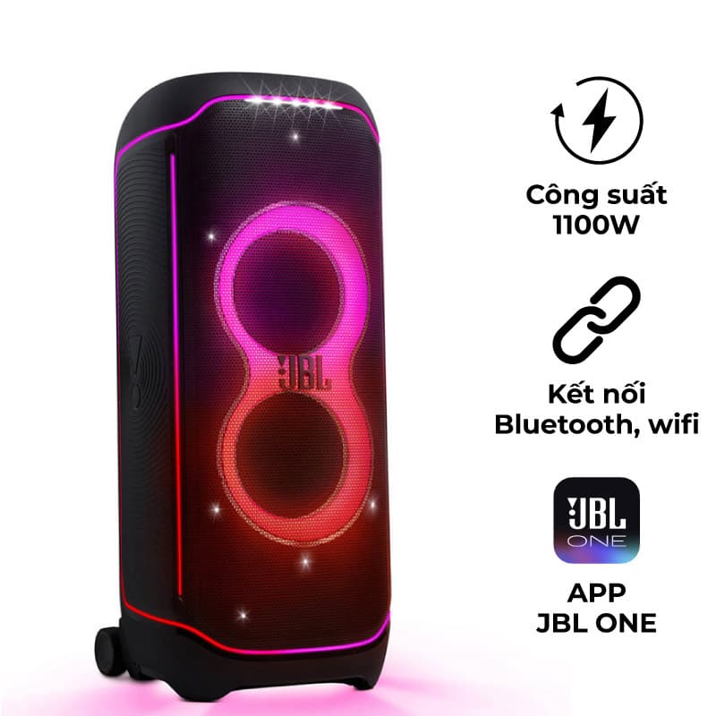Loa JBL PartyBox Ultimate Chính Hãng, 1100W Dolby Atmos, IPX4, Bluetooth, Wifi, AUX, Mic, Guitar, PartyPad, APP JBL One Loa JBL PartyBox Ultimate Chính Hãng, 1100W Dolby Atmos, IPX4, Bluetooth, Wifi, AUX, Mic, Guitar, PartyPad, APP JBL One