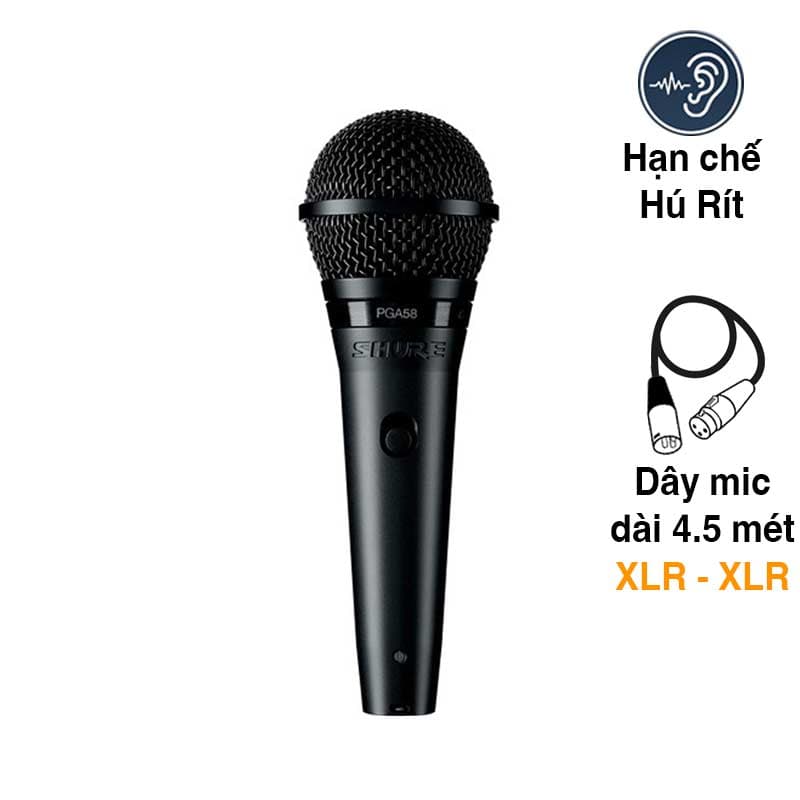 Micro có dây Shure PGA58-XLR, Dây dài 4.5m Micro có dây Shure PGA58-XLR, Dây dài 4.5m
