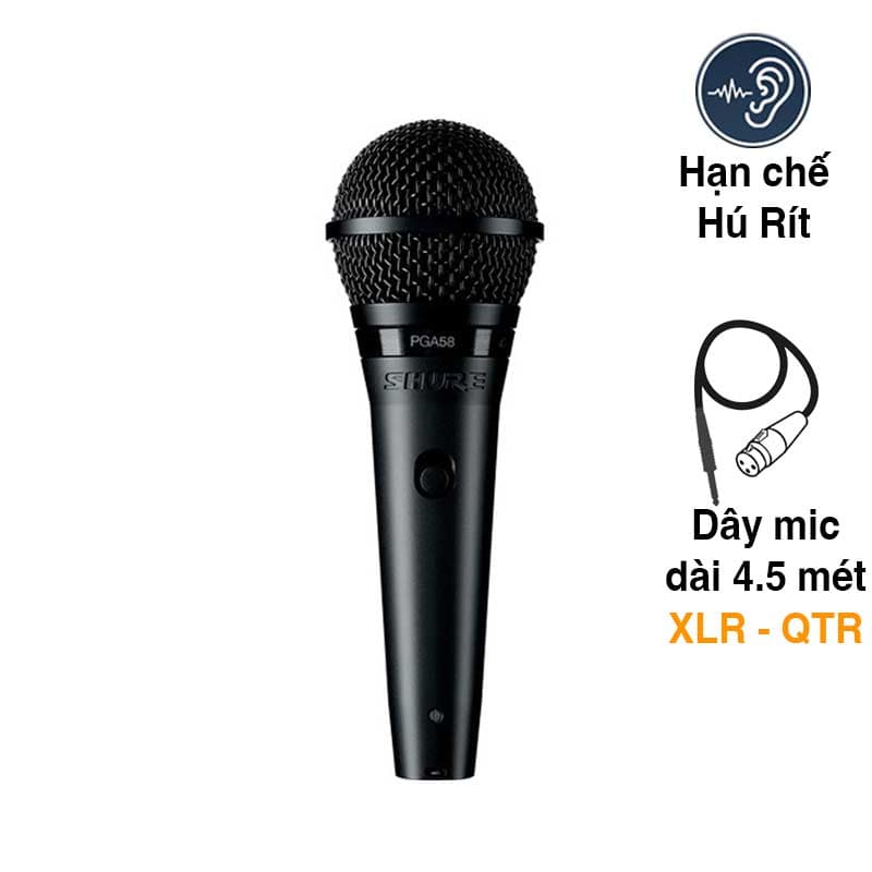 Micro có dây Shure PGA58 QTR, Dây dài 4.5m Micro có dây Shure PGA58 QTR, Dây dài 4.5m