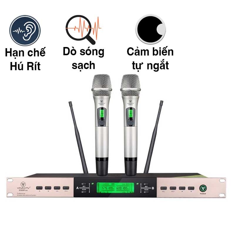 Micro không dây VinaKTV S500 Plus, Cảm Biến Tự Ngắt, Có Khả Năng Dò Sóng Sạch Micro không dây VinaKTV S500 Plus, Cảm Biến Tự Ngắt, Có Khả Năng Dò Sóng Sạch
