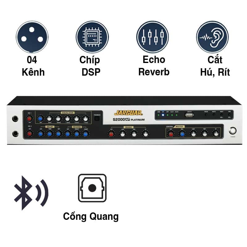 Vang Cơ Jarguar S2000 AF Platinum (2025) 4CH, Bluetooth 5.0, Reverb, Echo Vang Cơ Jarguar S2000 AF Platinum (2025) 4CH, Bluetooth 5.0, Reverb, Echo